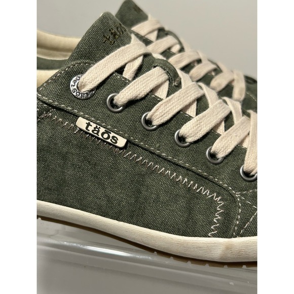 Taos Star Womens 9 Green White Shoes Sneakers Canvas Casual Lace Up Low Top - Picture 3 of 13